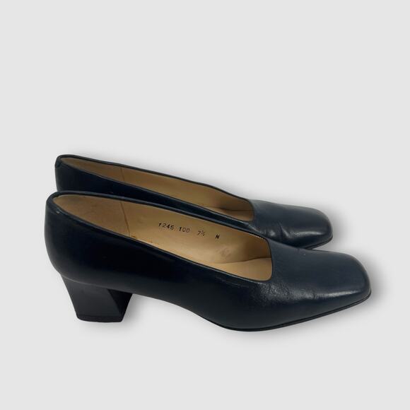 Vintage Enzo Angiolini Black Leather Square Toe Block Heel Pumps Women’s 7.5N - Picture 3 of 8